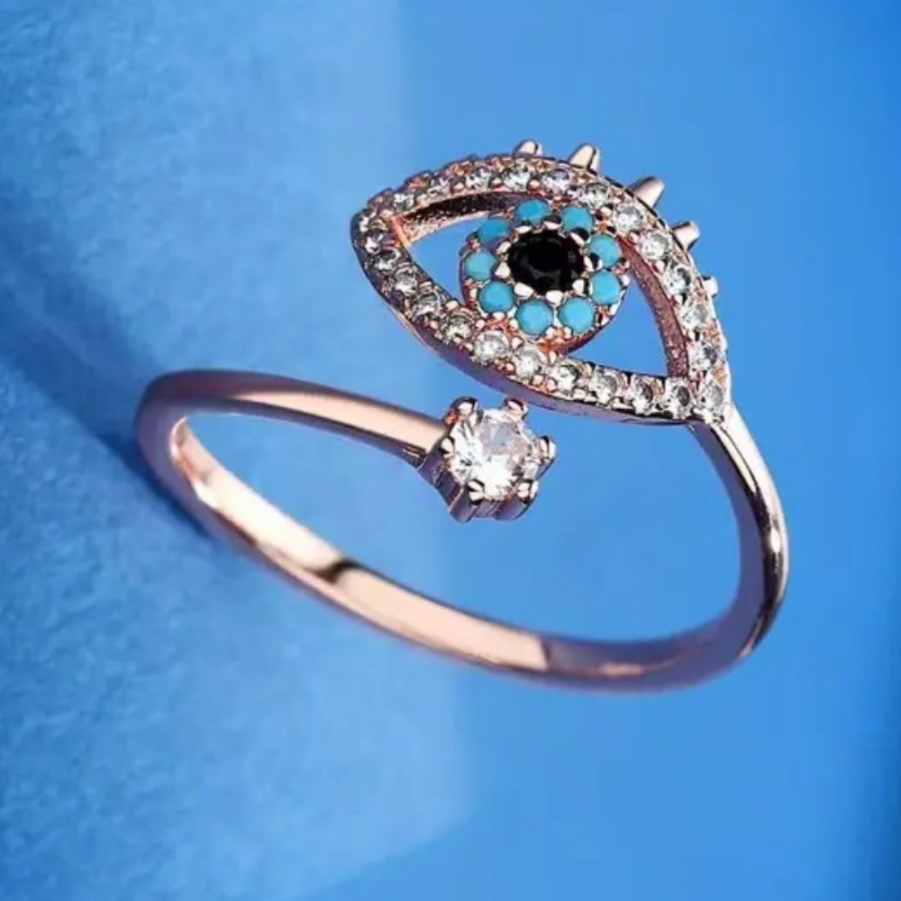 Rose Gold Plated Stainless Steel Elegant Evil Eye Bohemian Ring  One Size - Picture 2 of 4